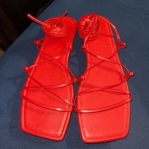 Red lace up sandals